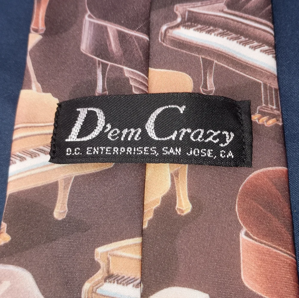 Mens Vintage 1995 D'em Crazy Piano Pianos Music Print Necktie Made in USA